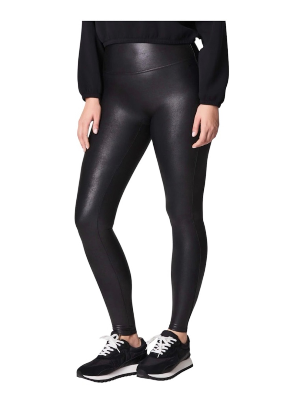 Spanx Classic Black High-Waisted Shine Leggings Faux Leather Look Size S